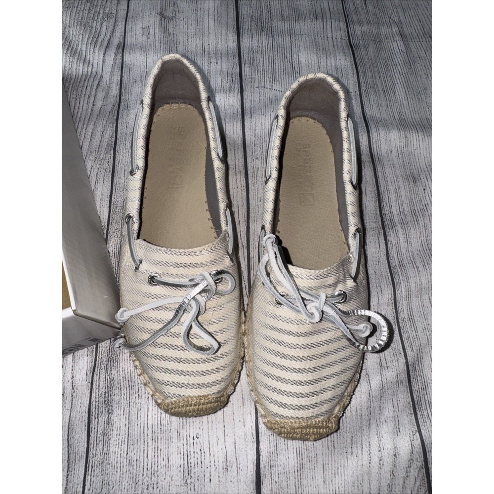Sperry Women's Katama 7.5 Gray Silver Stripe Slip On Shoes